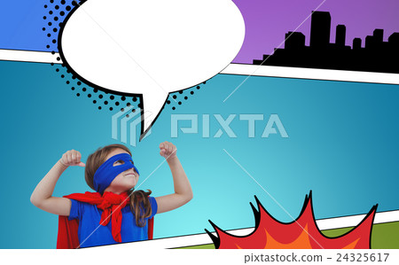 Composite image of masked girl pretending to be superhero 24325617