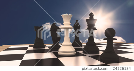 Composite image of white queen standing with black chess pieces 24326184