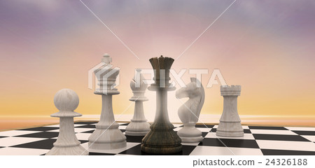 Composite image of black queen surrounded by white pieces 24326188