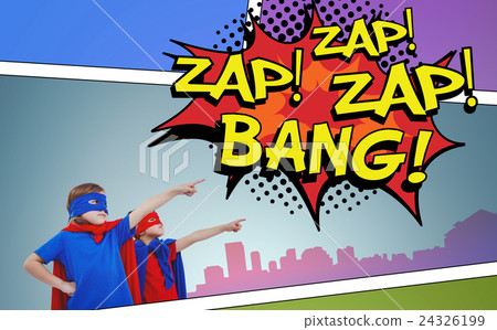Composite image of masked kids pretending to be superheroes 24326199