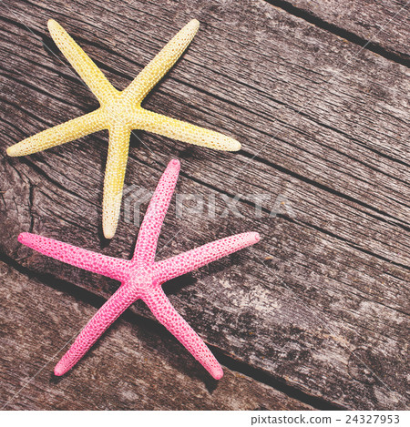 Sea shells on wooden background. Starfish Sea shells on wooden background. Starfish 24327953