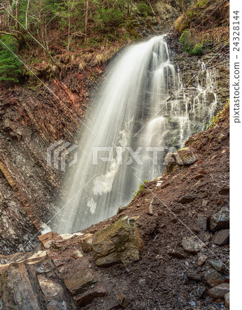 mountain waterfall in spring forest with  stone 24328144