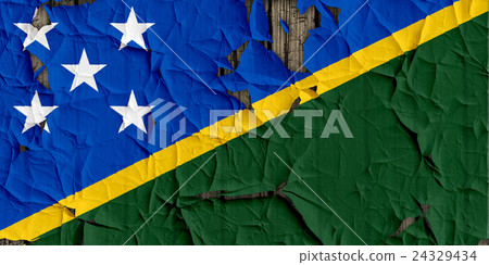 裂開牆上的索羅門群島國旗特寫紋理背景（高分辨率 3D CG 渲染∕著色插圖） 24329434