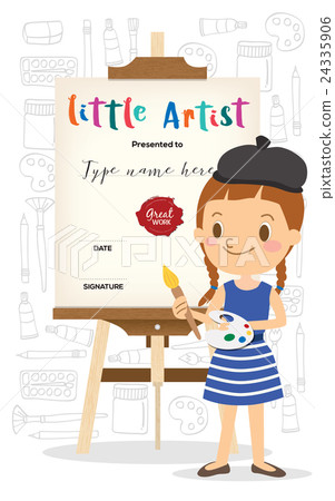 girl cartoon standing in front of wooden easel 24335906