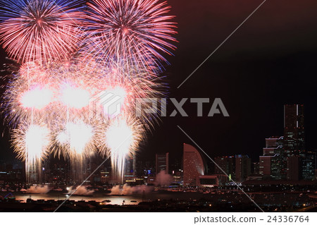 Yokohama Opening Port Festival Fireworks Viewed Stock Photo