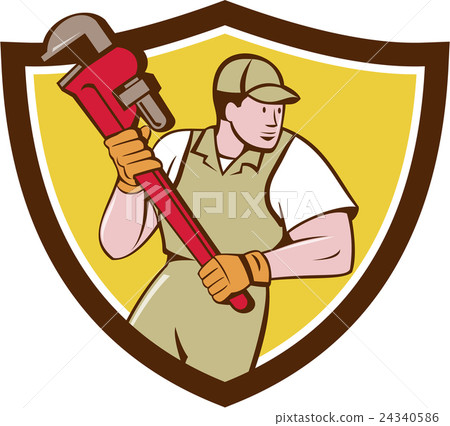 Plumber Holding Pipe Wrench Crest Cartoon Plumber Holding Pipe Wrench Crest Cartoon 24340586