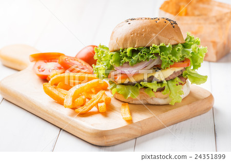 Delicious hamburger and french fries Delicious hamburger and french fries 24351899