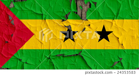 Cracked wall of Sao Tome and Principe flag closeup texture background (High resolution 3D CG rendering ∕ coloring illustration) 24353583