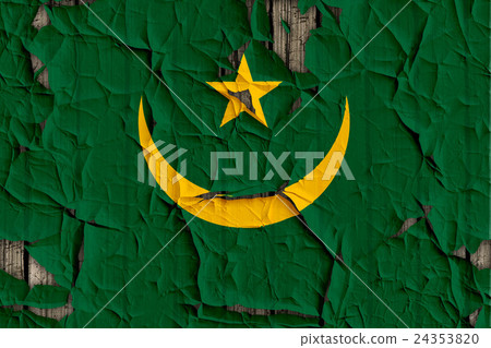 裂開牆上的茅利塔尼亞國旗特寫紋理背景（高分辨率 3D CG 渲染∕著色插圖） 24353820