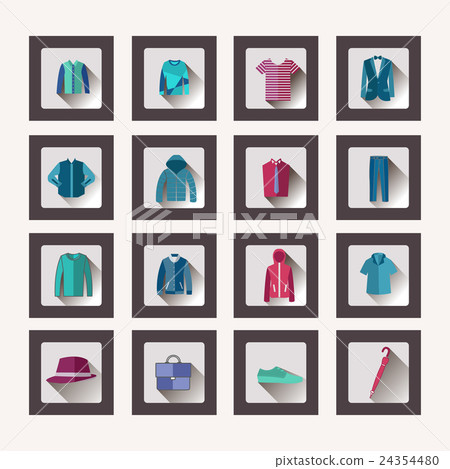 Set of flat men clothes and accessories icons - Stock Illustration ...