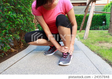 sporty woman with twisted ankle. sporty woman with twisted ankle. 24357848