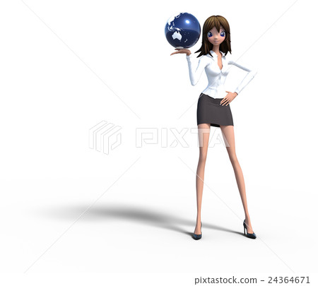 Globe and girl permigg3 DCG illustration material 24364671