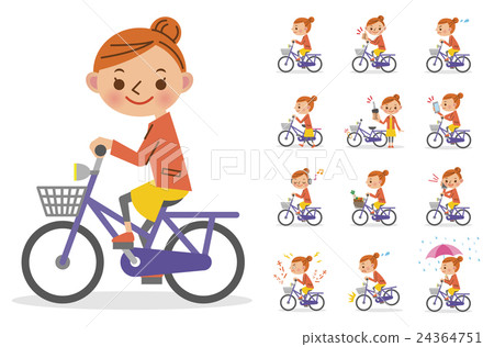 Women riding a bicycle (pose, facial expression set) Women riding a bicycle (pose, facial expression set) 24364751