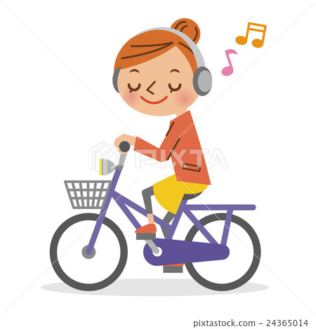 A woman who drives a bicycle while listening to music with headphones 24365014