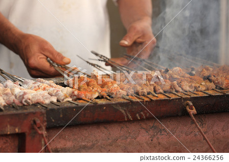 cooking traditional food kebab in xinjiang,china cooking traditional food kebab in xinjiang,china 24366256