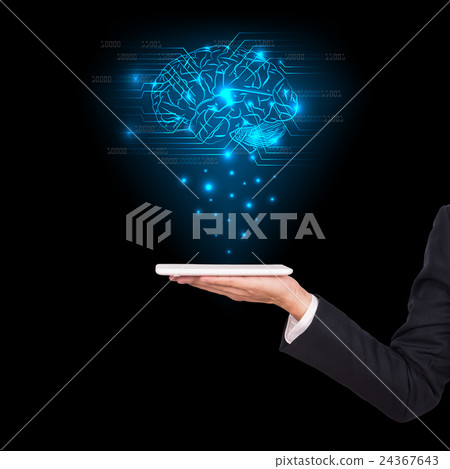Close-upof business man brain with tablet in hand Close-upof business man brain with tablet in hand 24367643