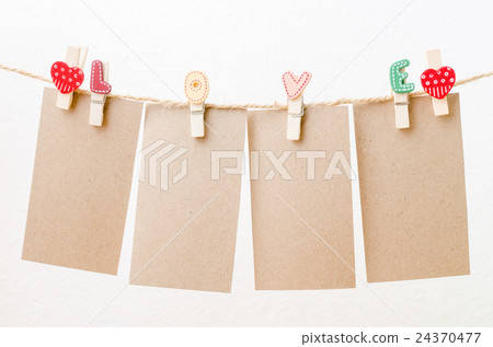 Blank paper hanging on love clothesline Blank paper hanging on love clothesline 24370477