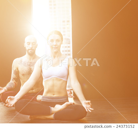 Woman Man Yoga Practice Pose Training Concept Woman Man Yoga Practice Pose Training Concept 24373152