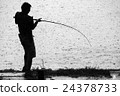 Silhouette of Man Fighting Fish in Rain 24378733