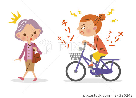 A woman who bells a bicycle bell while being irritated and the elderly surprised by it A woman who bells a bicycle bell while being irritated and the elderly surprised by it 24380242