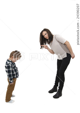 Young mother disciplining her young son isolated 24390207