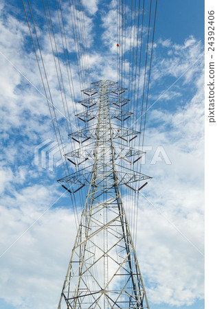 high voltage post with sky background high voltage post with sky background 24392406