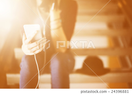 Woman Listening Music Media Entertainment Relaxation Concept 24396881
