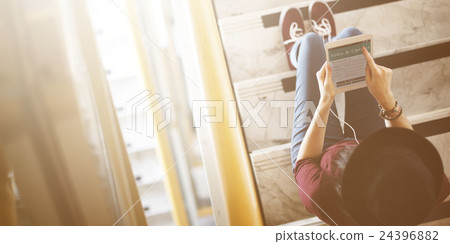Woman Listening Music Media Entertainment Relaxation Concept Woman Listening Music Media Entertainment Relaxation Concept 24396882