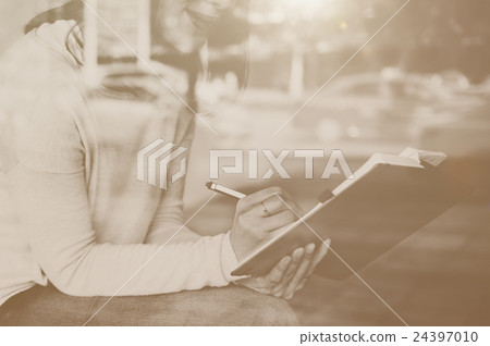 Asian Lady Writing Notebook Diary Concept Asian Lady Writing Notebook Diary Concept 24397010