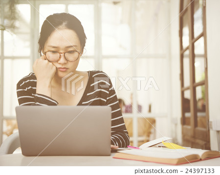 Woman Laptop Searching Research Connection Technology Concept Woman Laptop Searching Research Connection Technology Concept 24397133