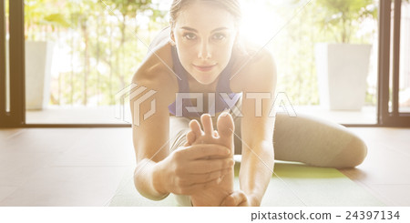 Woman Yoga Practice Pose Training Concept Woman Yoga Practice Pose Training Concept 24397134