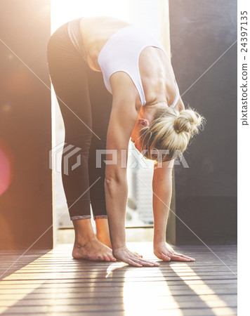 Woman Yoga Practice Pose Training Concept Woman Yoga Practice Pose Training Concept 24397135