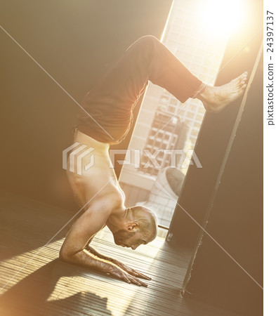 Man Yoga Practice Pose Training Concept Man Yoga Practice Pose Training Concept 24397137