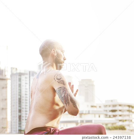 Man Yoga Practice Pose Training Concept Man Yoga Practice Pose Training Concept 24397138