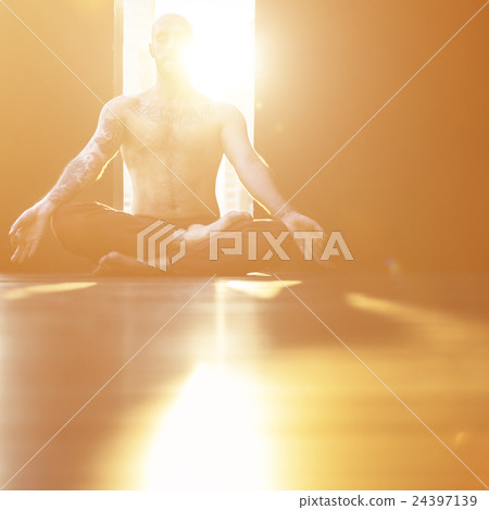 Man Yoga Practice Pose Training Concept Man Yoga Practice Pose Training Concept 24397139