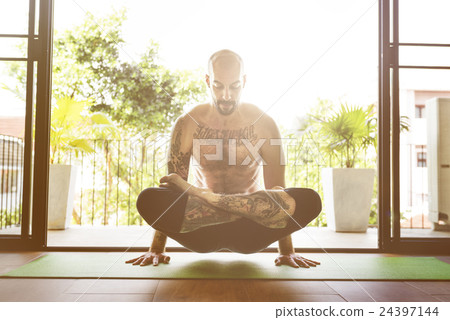 Man Yoga Practice Pose Training Concept 24397144