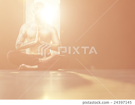 Man Yoga Practice Pose Training Concept Man Yoga Practice Pose Training Concept 24397145