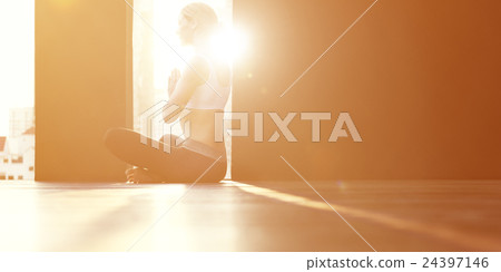 Woman Yoga Practice Pose Training Concept Woman Yoga Practice Pose Training Concept 24397146