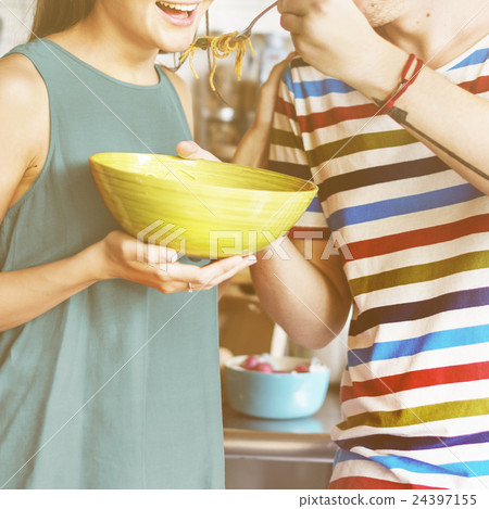 Couple Eating Food Feeding Sweet Concept Couple Eating Food Feeding Sweet Concept 24397155