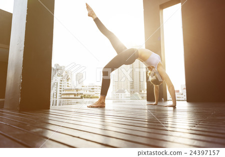 Woman Yoga Practice Pose Training Concept Woman Yoga Practice Pose Training Concept 24397157
