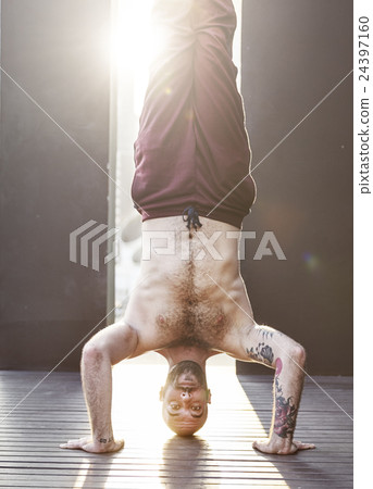 Man Yoga Practice Pose Training Concept Man Yoga Practice Pose Training Concept 24397160