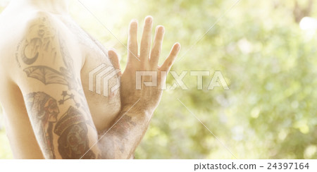 Man Yoga Practice Pose Training Concept Man Yoga Practice Pose Training Concept 24397164