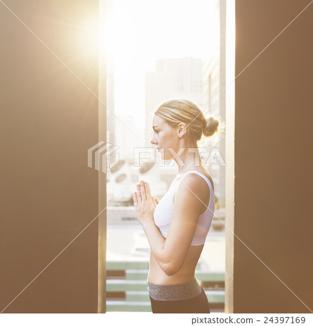 Woman Yoga Practice Pose Training Concept Woman Yoga Practice Pose Training Concept 24397169