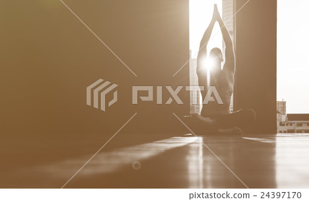 Man Yoga Practice Pose Training Concept Man Yoga Practice Pose Training Concept 24397170