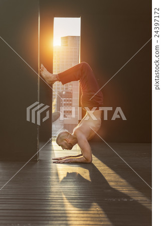 Man Yoga Practice Pose Training Concept Man Yoga Practice Pose Training Concept 24397172