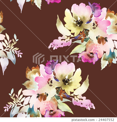 Seamless pattern with flowers watercolor - Stock Illustration [24407552 ...