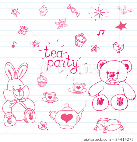 Hand drawn vector illustration set of tea party 24414275
