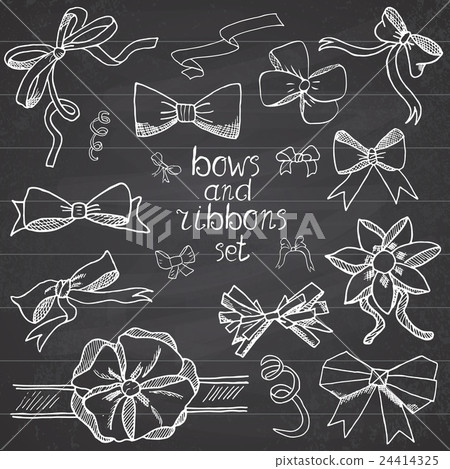 Handdrawn ribbons and bows set vector illustration - Stock Illustration ...