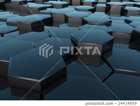 Black reflective hexagons 3D render 24414959