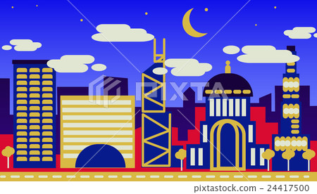 Night view of a modern city with skyscrapers  24417500